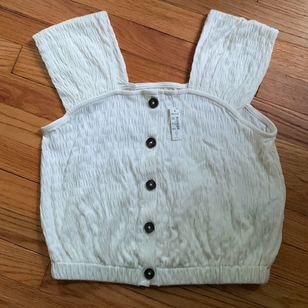 Madewell crinkle button front cream tank NWT xxs